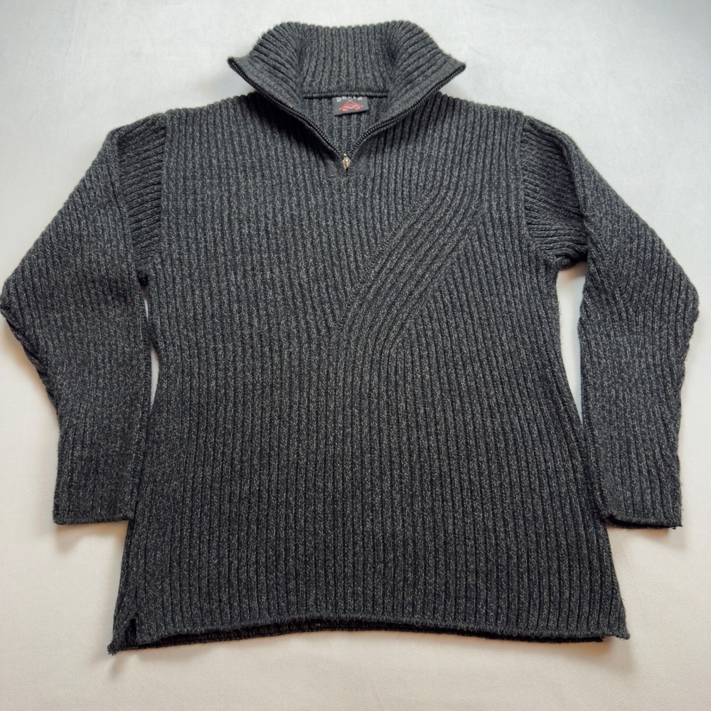DEVIR Men's Med Wool Acrylic Blend Quarter Zip‎ Ribbed Sweater Dark Grey